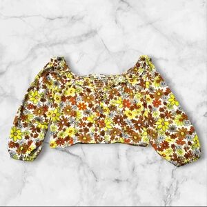 Speed Limit Mph Floral Crop Top Yellow Brown Orange Size XL- A37